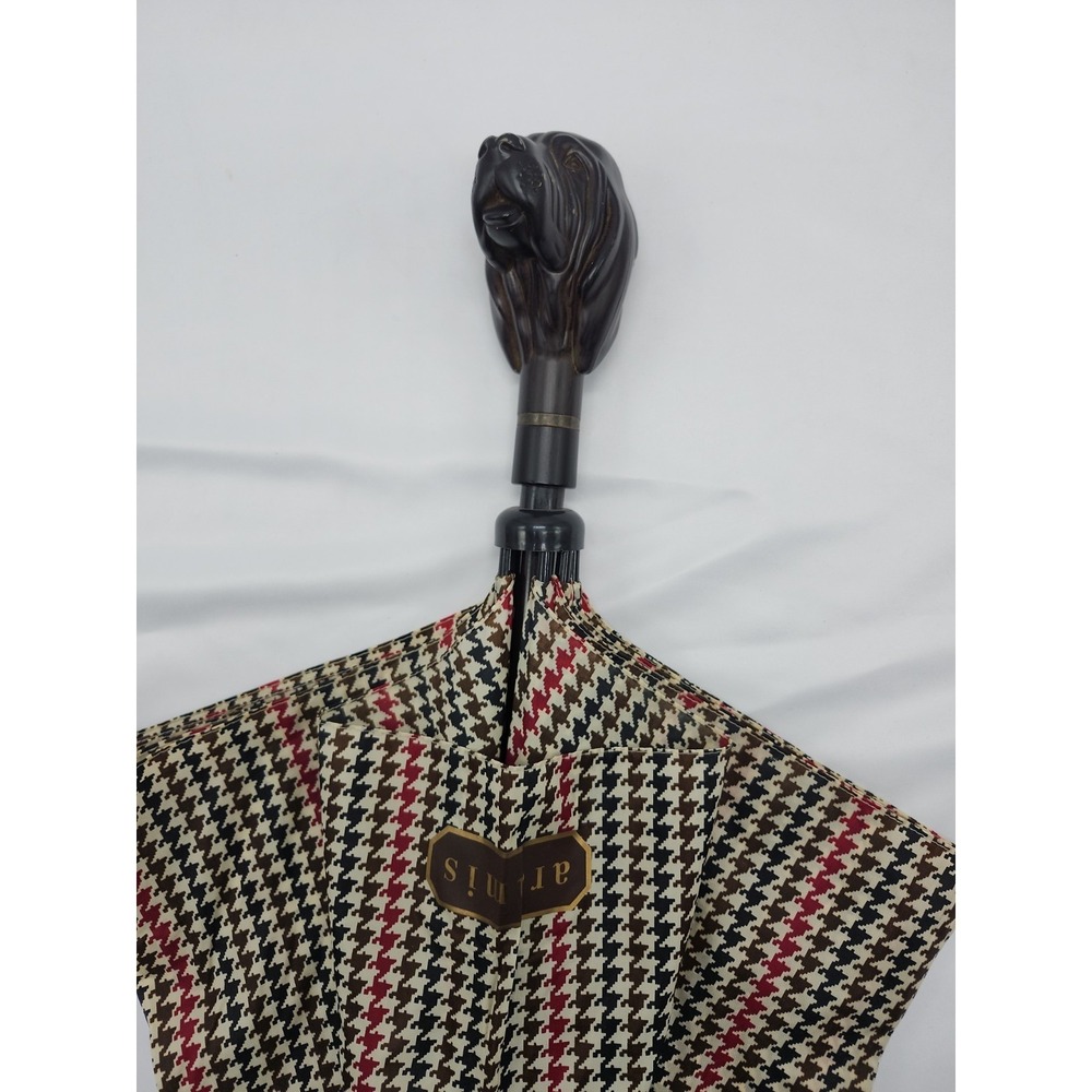 Aramis Houndstooth Bloodhound Dog Head Handle Large Umbrella VTG